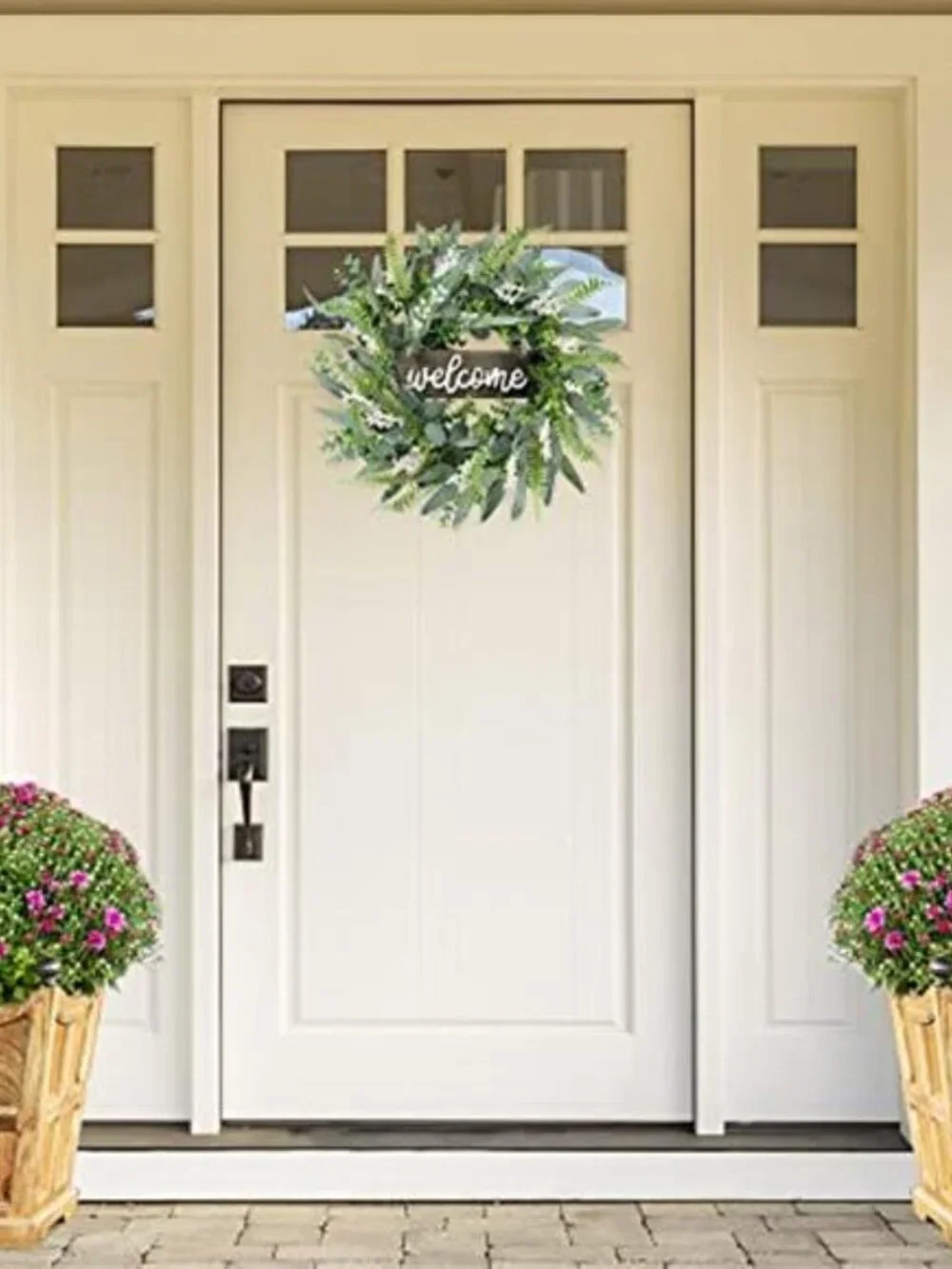Green Artificial Eucalyptus Wreath with Welcome Sign 20in
